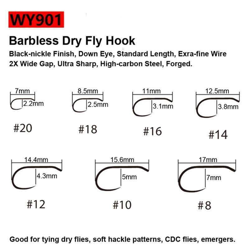 WIFREO 50pcs High Carbon Steel Fishing 8#~22# Dry&Wet&Nymph&Shrimp Caddis Pupa Streamer Fly Tying Hooks Z260228