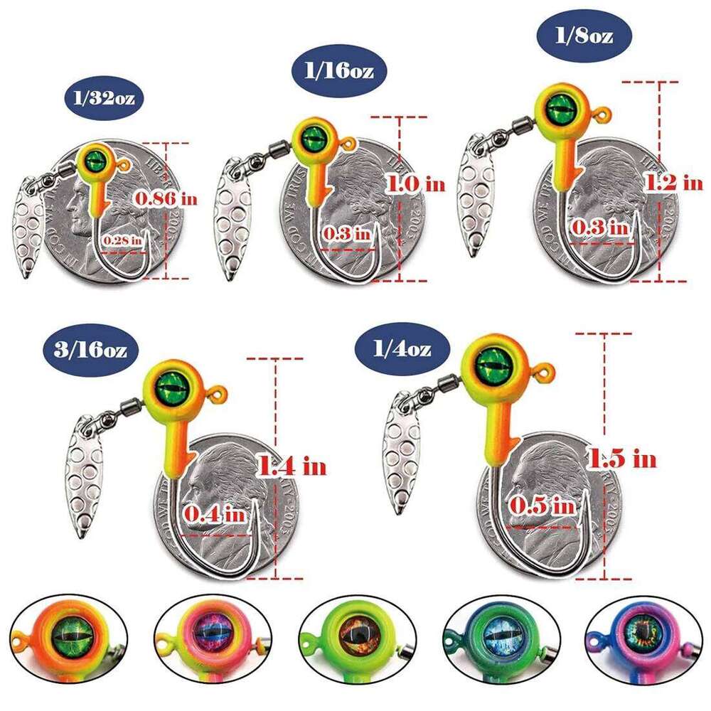 FishTrip 5Pcs Jig Heads Hooks Spinner, Underspin Crappie with Willow Blade for Saltwater Freshwater With Box Z260228