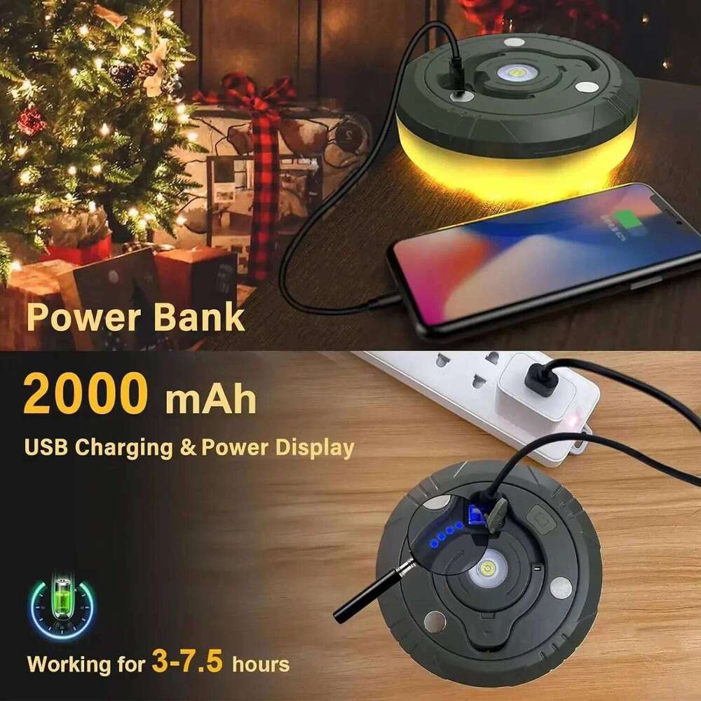 Rechargeable 4-in-1 Camping String Light - RGB/Warm LED Reel w/8 Modes, Magnet & Hook Waterproof Lantern for Tent/Garden/Outdoor S260302