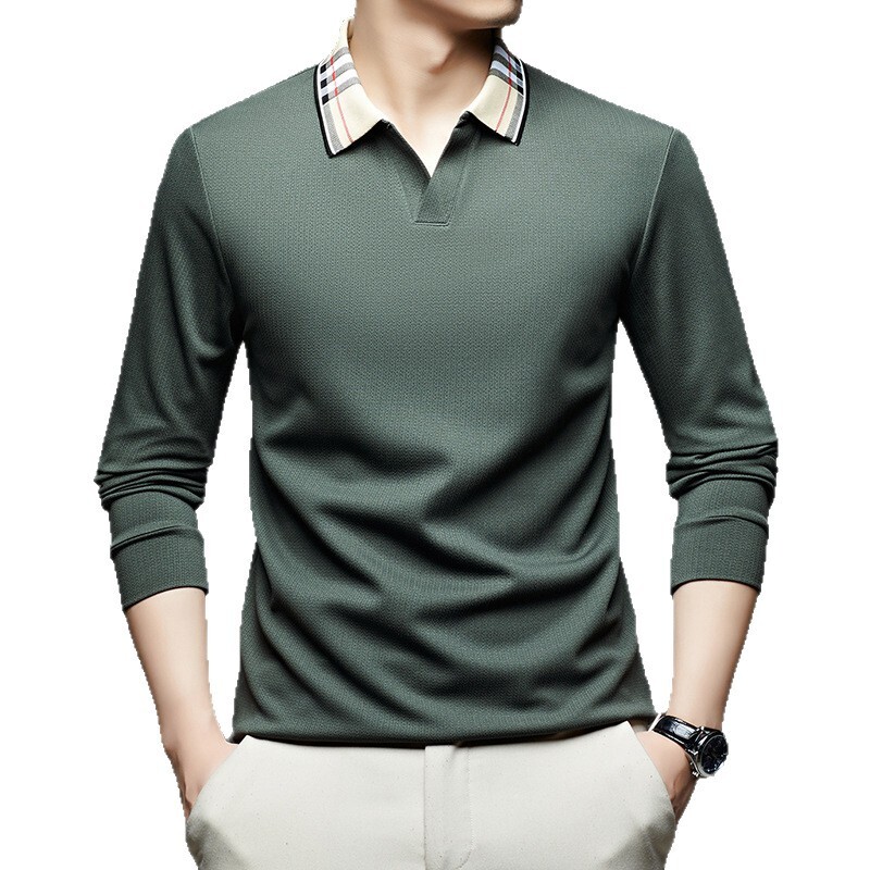 Luxury Brand Designer Clothes Autumn Men's Long-Sleeve Patchwork Scissor-Neck Fashion Casual Comfortable Trendy Men's Solid Color POLO Long-