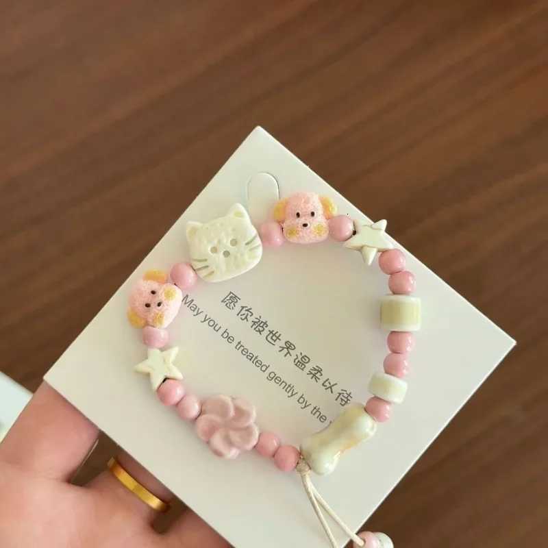 Cute Puppy and Cat Bracelets Ceramic Cartoon Couple and Best Friend Fresh and Sweet Bracelet Niche High-appearance-level Jewelry H260303