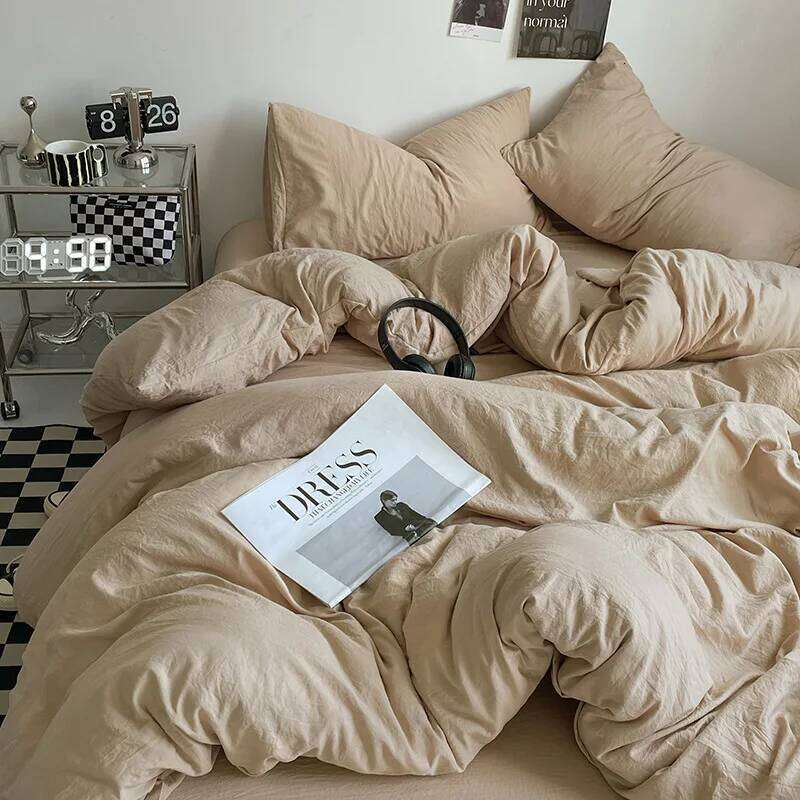 Solid color washed cotton four-piece student dormitory three-piece set choose 1.2M bed W260302