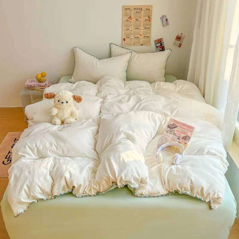 Class A 2025 new cream wind solid color bed sheet student quilt cover four-piece set household W260302
