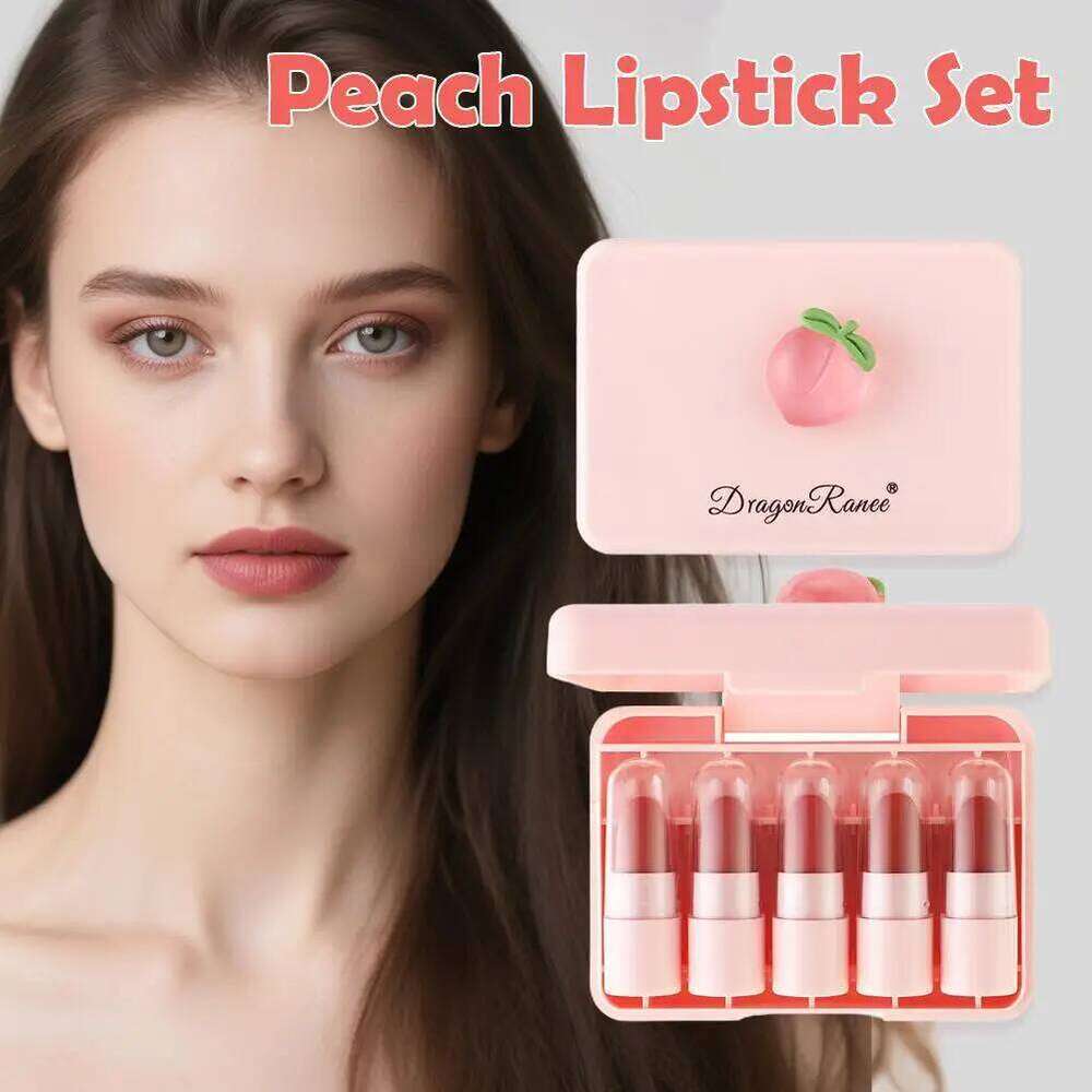 5Pcs Peach Tint Set Cute Matte Lipsticks Waterproof Long-lasting Non Stick Cup Mini Lip Gloss Lipstick Makeup Gift H260302