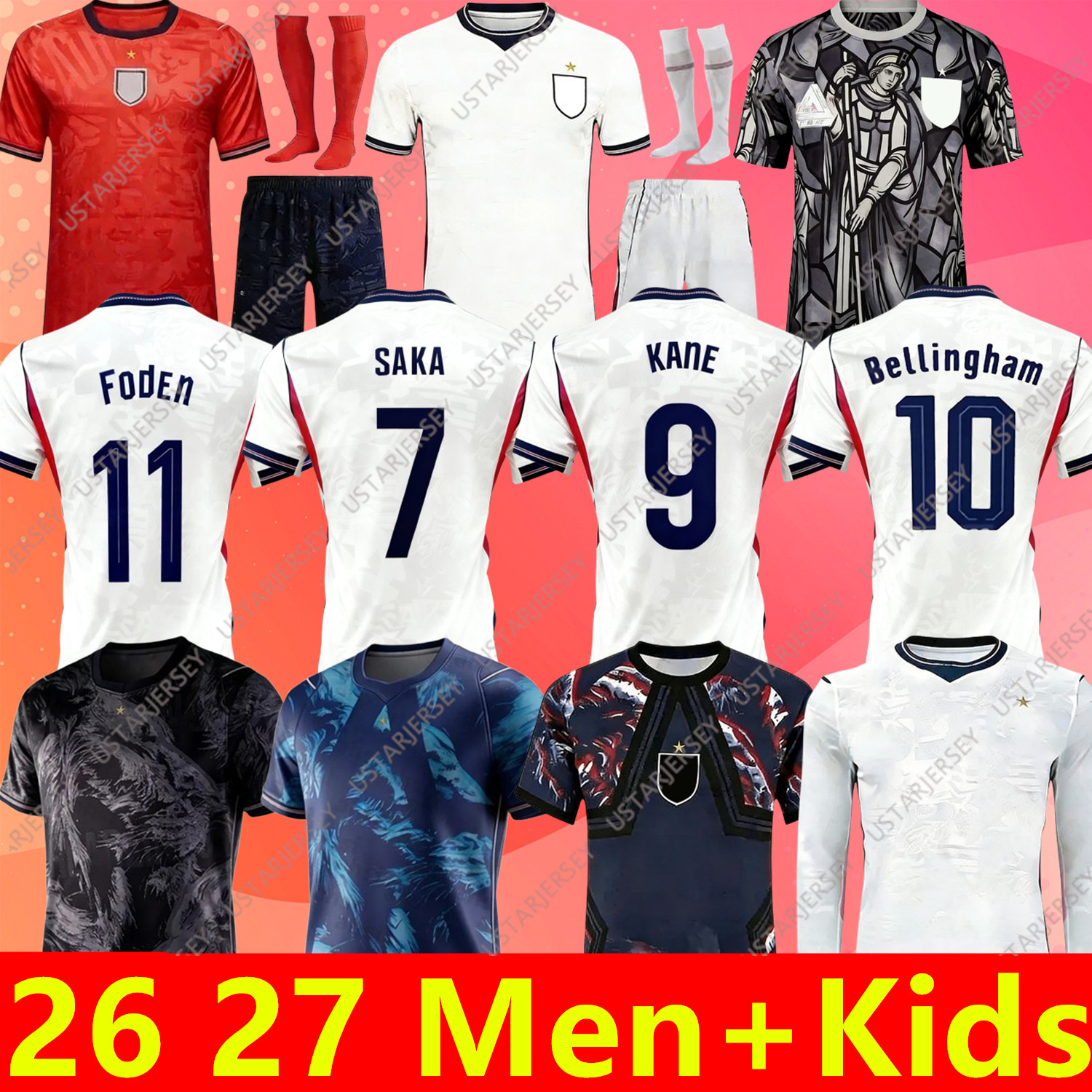 2026 England Soccer Jersey Men Kids 25 26 27 KANE BELLINGHAM RASHFORD RICE FODEN GORDON TONEY PALMER PICKFORD Football Shirt Soccer Uniforms WOMEN RUSSO World Cup