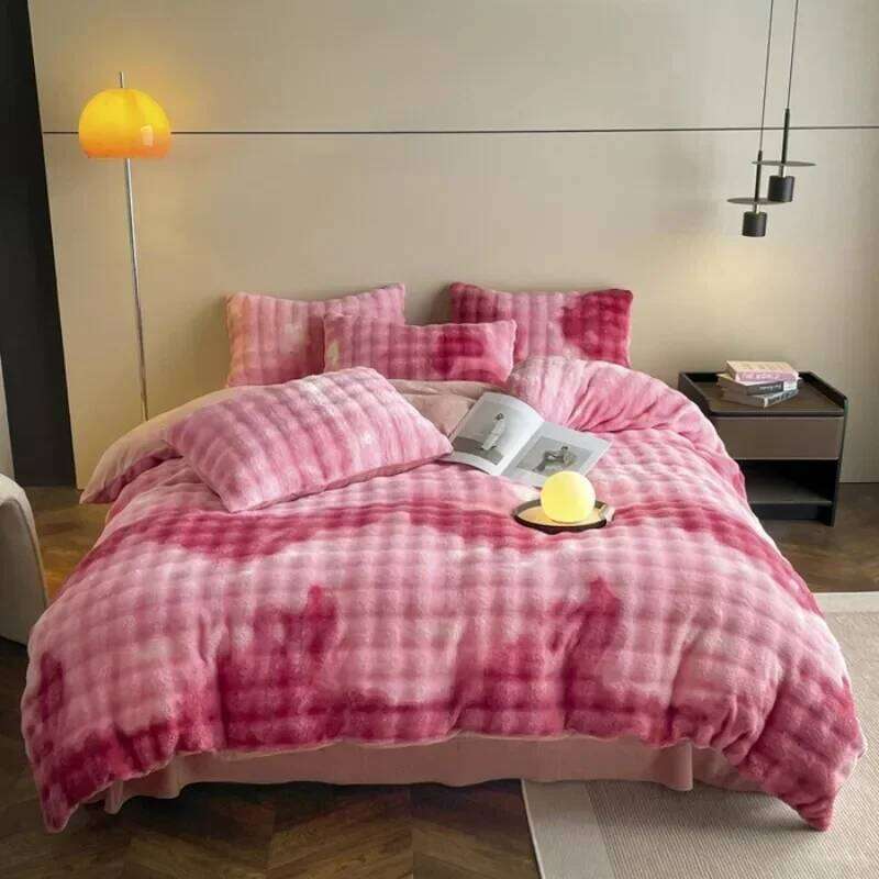 2024 New Autumn and Winter Warm Thickened Skin-friendly Comfortable Rabbit Milk Plush Four-piece Set Sheet Kit W260302