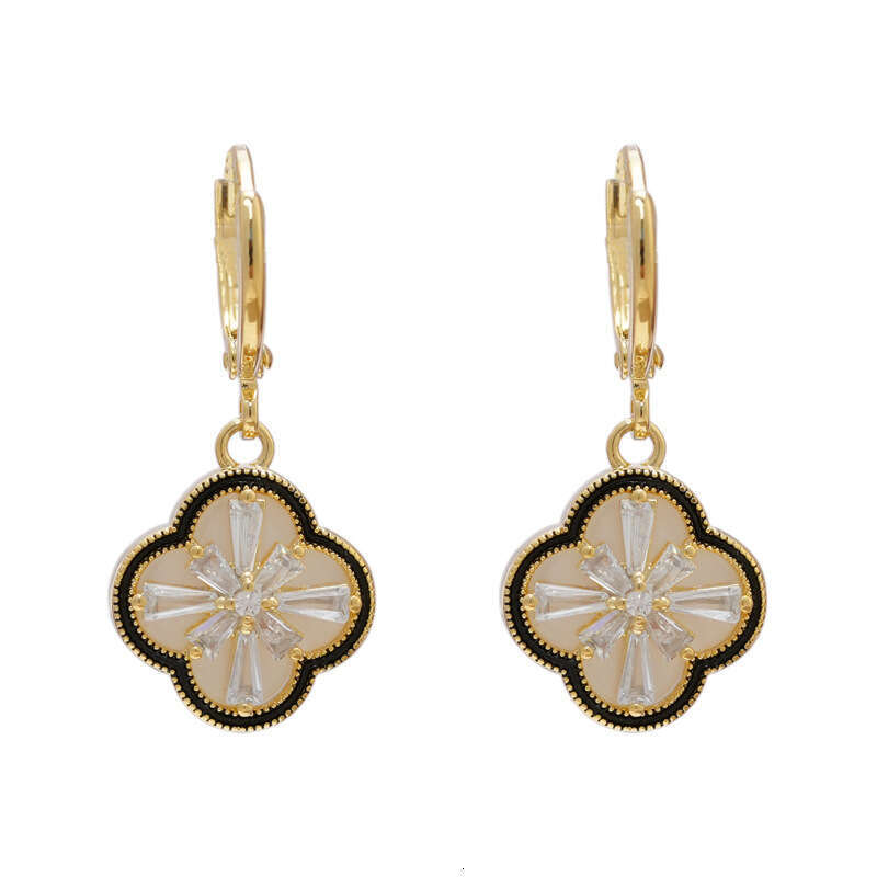 Zircon-inlaid Four-leaf Clover Compact Fashionable And Exquisite Women's Earrings