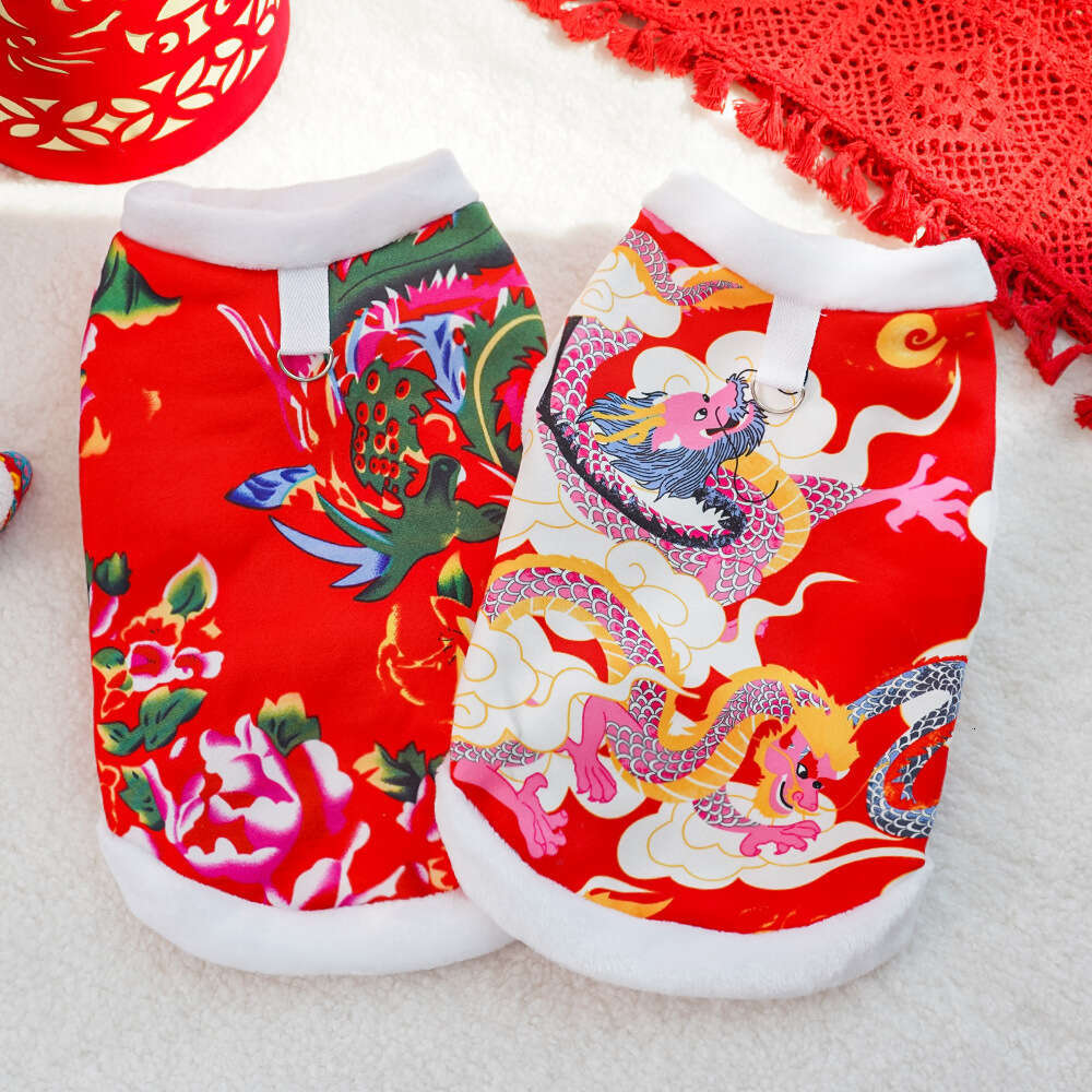 Famous brand Pet New Year Autumn Winter Fleece Cat Supplies Northeast Coat Big Flower Teddy Corgi Fund Fur Dog Clothes pupakaIK