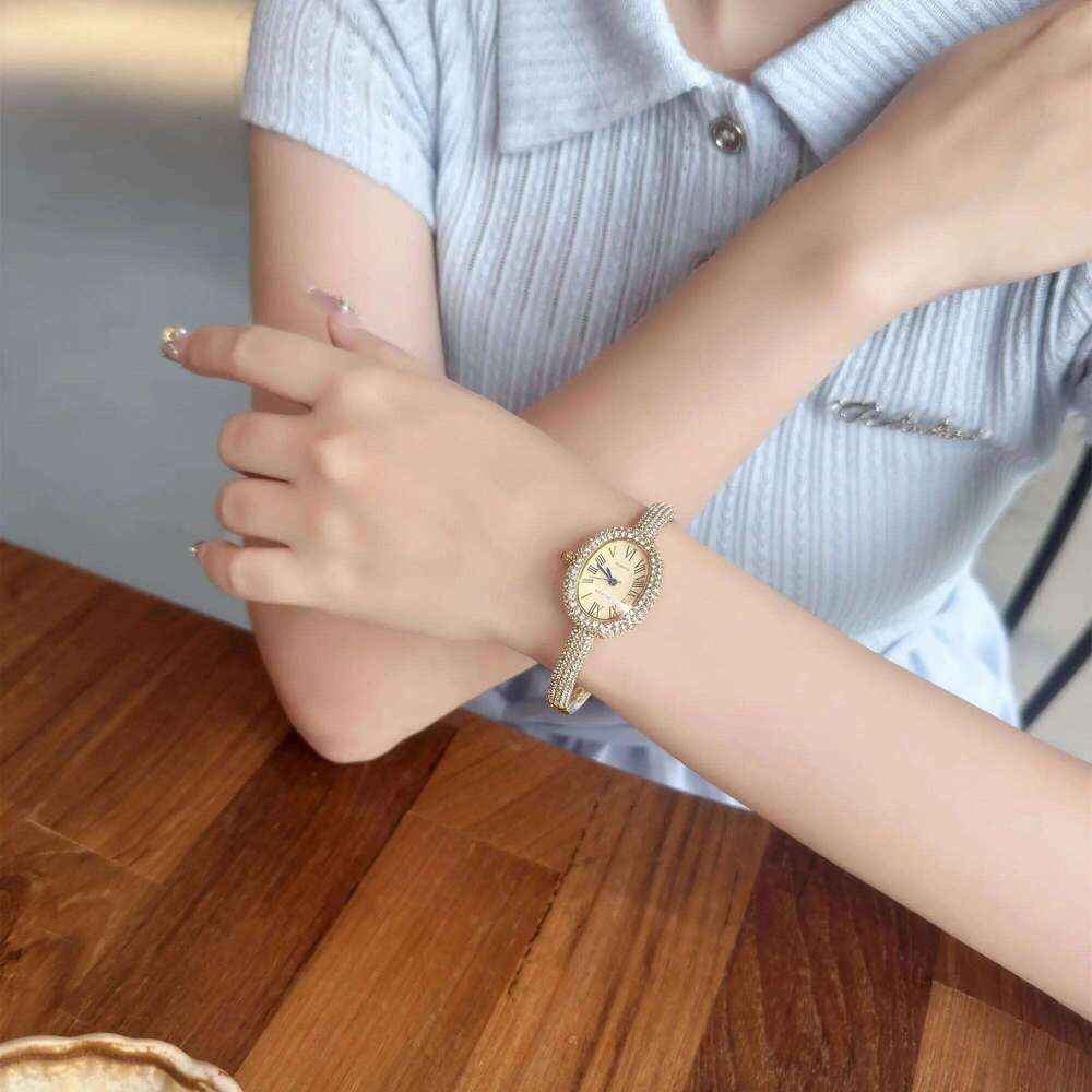 New Luxury Elegant ladies' Bracelet Wrist Roman Numeral Inlaid Rhinestones Oval Waterproof Women's Quartz Watch Reloj XJ260303