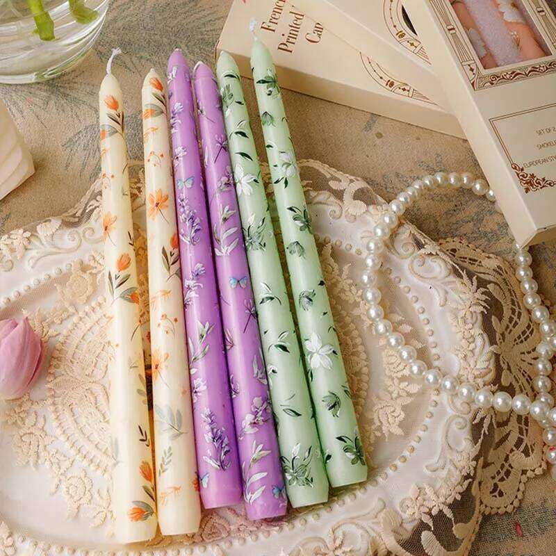 2 Long with Floral Print, Colorful Taper Candles, Set of Wedding Candles for Elegant Home Decoration W260303