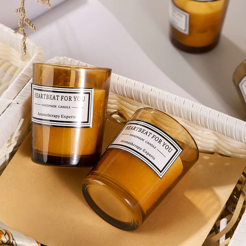 Small Brown Scented Glass Bottle Handmade Plant Wax Indoor Fragrance Candle Smokeless Gift Box In Stock W260303
