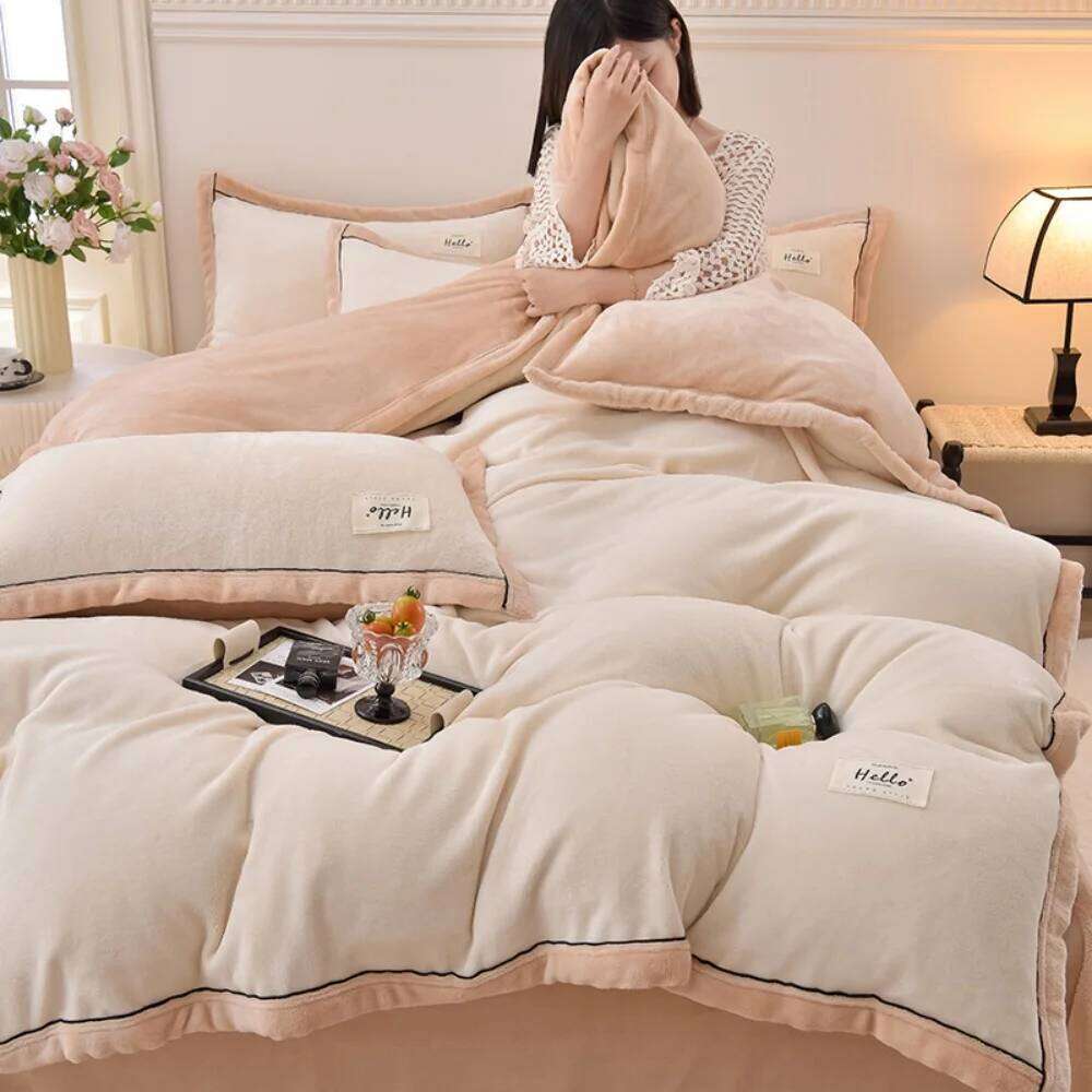 Thickened Milk Velvet Bedding Winter Warm Duvet Bedroom Decor Quilt Cover Bed Sheet Pillowcase Soft Four-Piece Set W260302