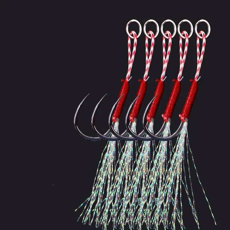 10-100pcs Slow Jigging Cast Jigs Assist Hook Barbed Single Jig Hooks Thread Feather Pesca High Carbon Steel Fishing Lure Z260228
