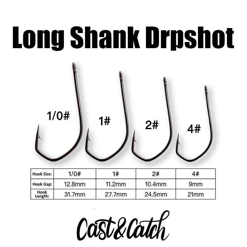 Cast&Catch Long Shank Dropshot Hooks 10pcs Barb High Carbon Alloy Steel Locking Curve Bass Freshwater Fishing Tack Z260228
