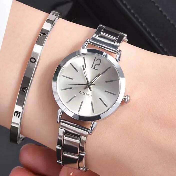 2pcs Set Watch Luxury Women Simple Dial Hollow Strap Fashion Gold Bracelet Quartz Wristwatch Student Ladies Watches Reloj Mujer XJ260303