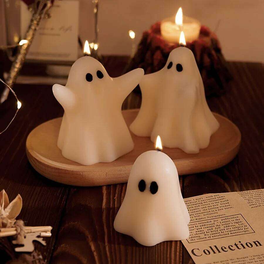 1pc Scented Candle, White Spooky Ghost Shaped Candles with Long Lasting Fragrance for Halloween Party Decorations W260303