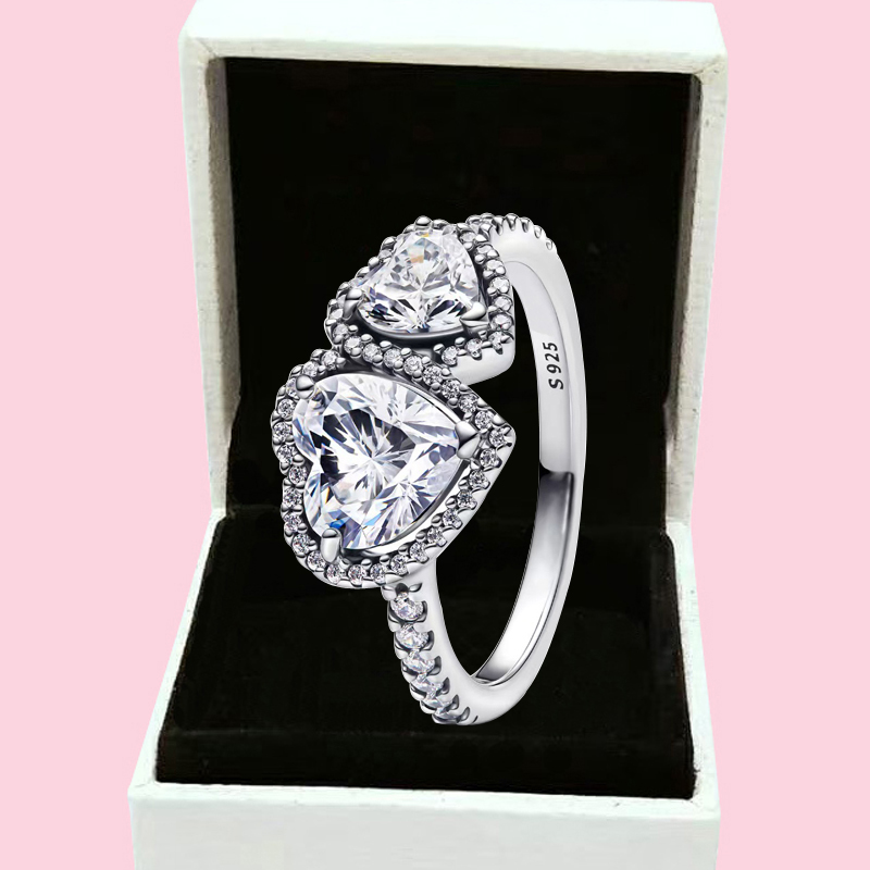 Authentic Rings Women S925 Sterling Silver Designer Birthday Gifts Christmas CZ Diamond Heart Crown Wedding Birthday Jewelry R077