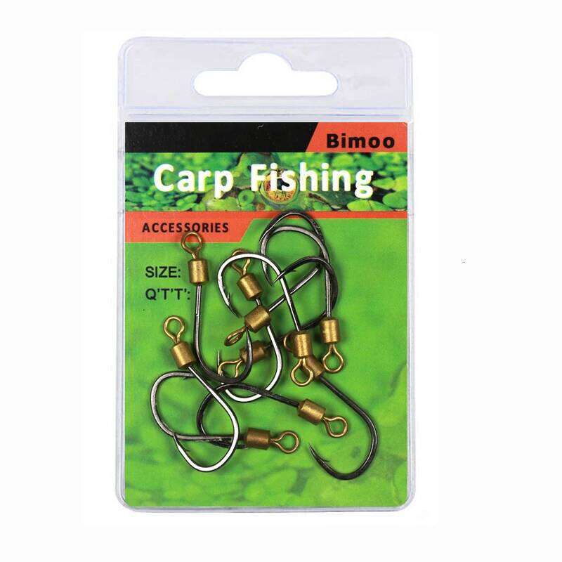 Bimoo 10pcs Rotating Fish Hook with Swivel High Carbon Steel Sharp Barbed for Bait Lure Carp Fishing Hooks Z260228