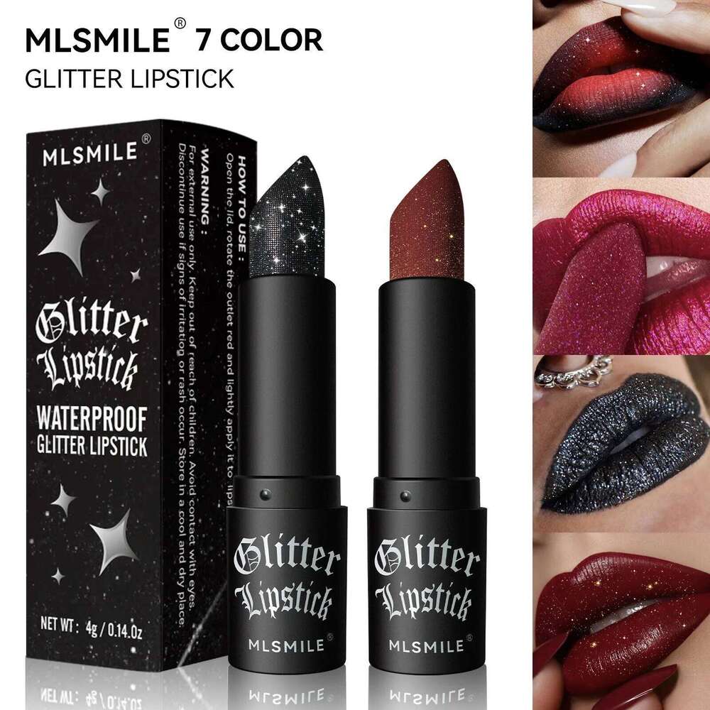 MLSMILE Multi-Color Non-stick Cup Matte Lasting Easy Color Black Diamond Lipstick Shimmer Lip Gloss Dark Halloween Look H260302