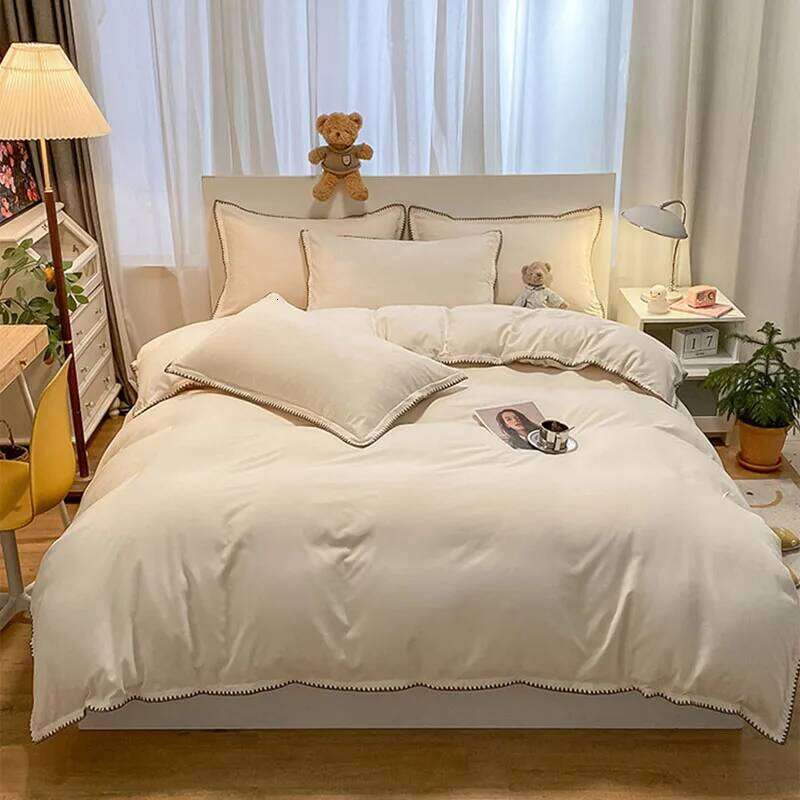 Solid Color Simple Bed Set with Shell Edge Class A Soft and Skin Friendly Not Fading Bedclothes Single Queen Size Bedding Sets W260302