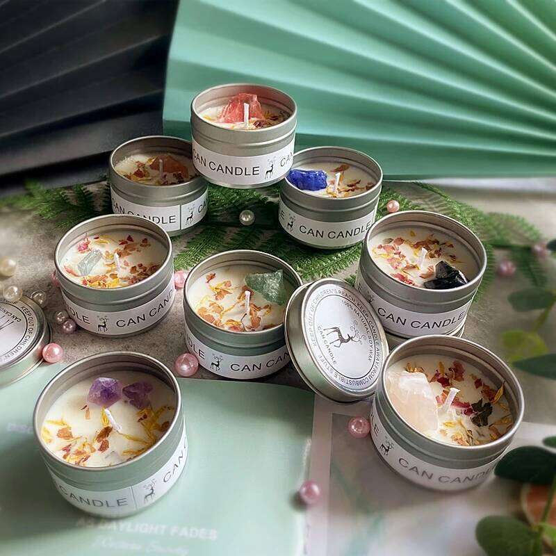 Dried Flower Tin Candle Set - Wedding Favors With Crystal Stone Aromatherapy -Christmas Gift Scented Candles For Hotels & Events W260303