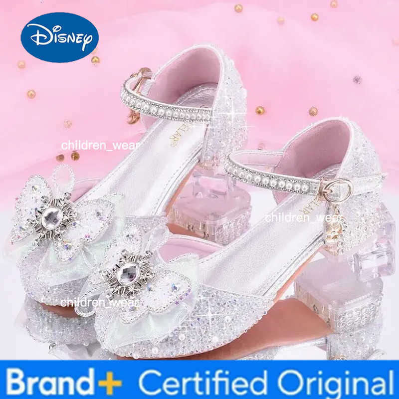 Disney Princess White High Heels Shoes Girls Stage Catwalk Models Shoes Kids Piano Children Dress Shoes Slipper Girl Party Sandals H260303
