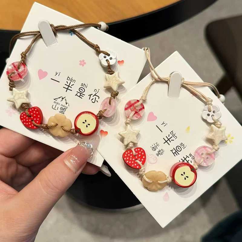 Handmade Ceramic Apple Bracelet Adjustable Woven Cord Cartoon Beads Bangles For Women Gifts Jewelry Accessories Pulsera Mujer H260303
