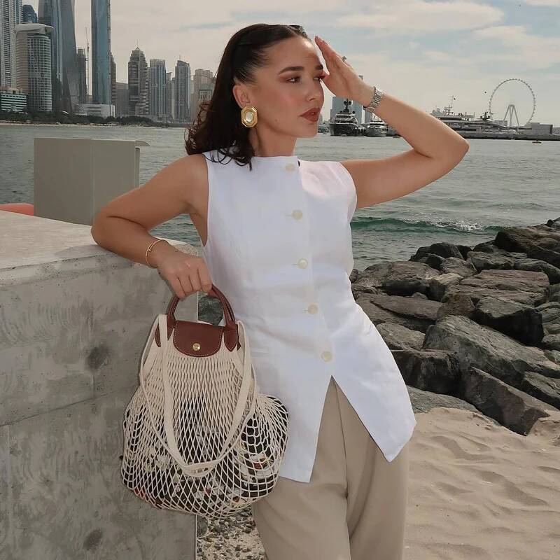2025 White Sleeveless Button Summer Vests for Jacket Pink Top Women Streetwear Women's Tailored Vest dongdumaoyi
