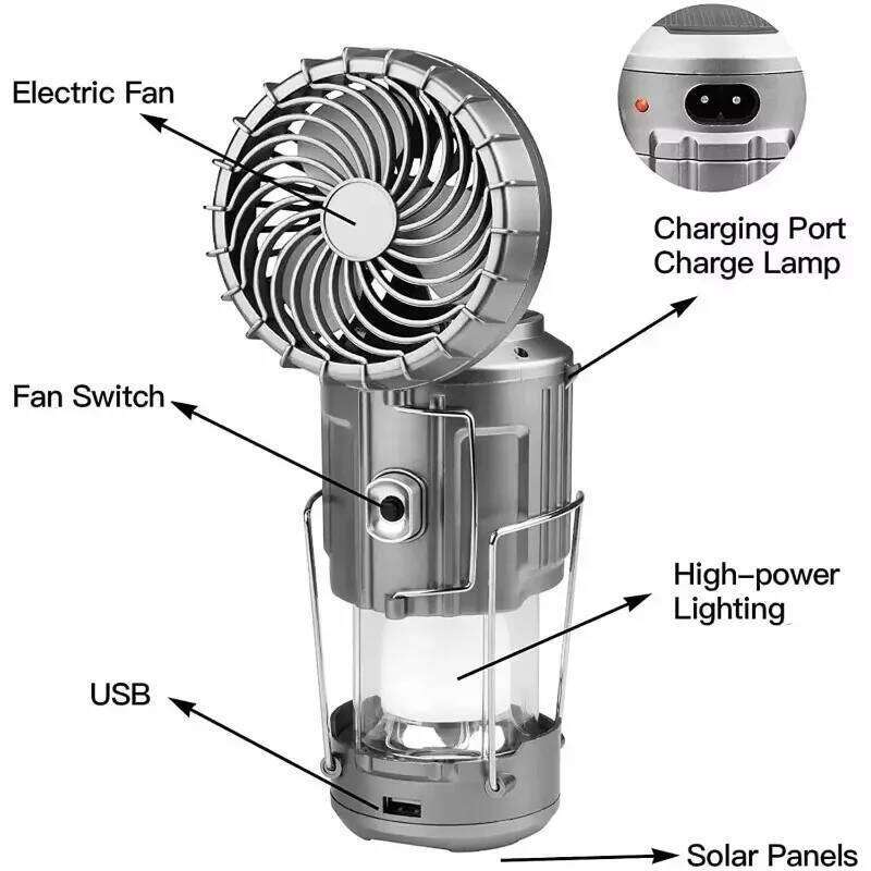 Multi functional Outdoor Lighting Solar Electric Fan Camping Emergency Light Portable LED Lights Power Bank S260302