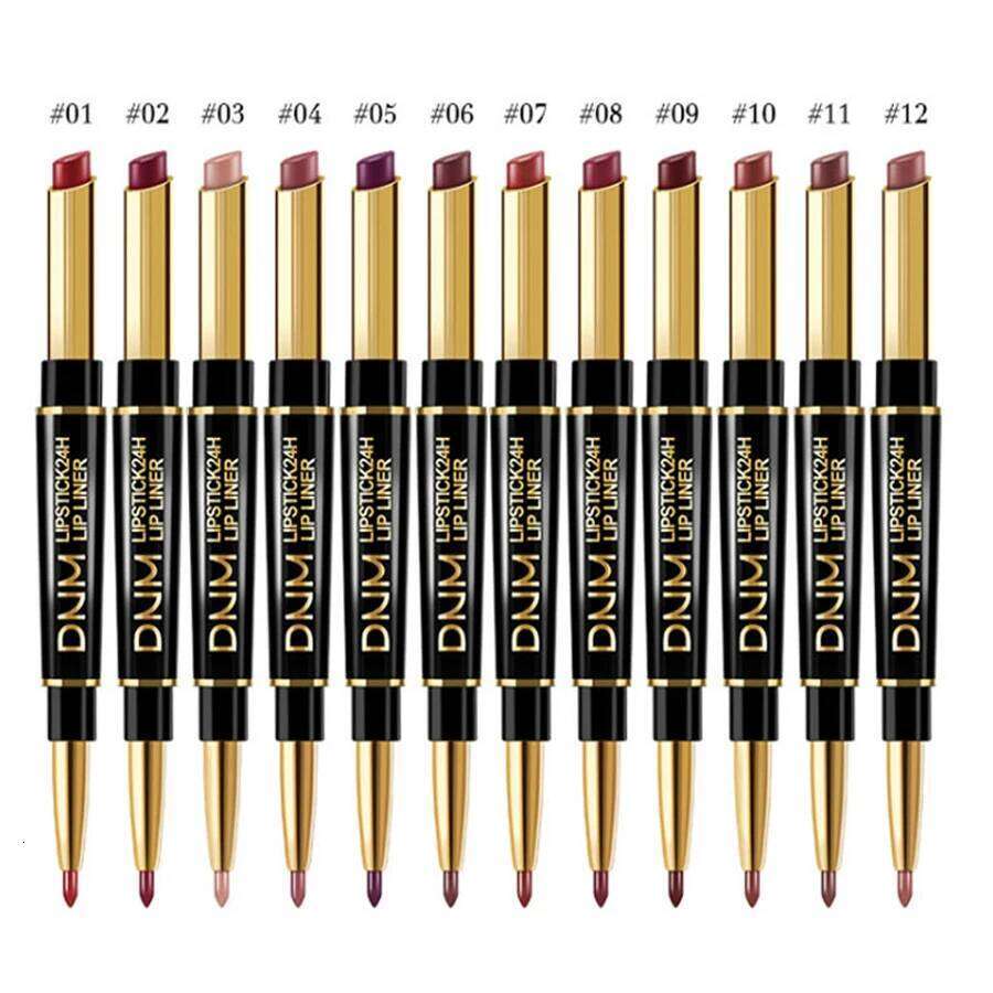 Double-ended Non-stick Cup Long Lasting Lipstick Lip Liner High Pigmented Waterproof Valentine's Day Gifts H260302