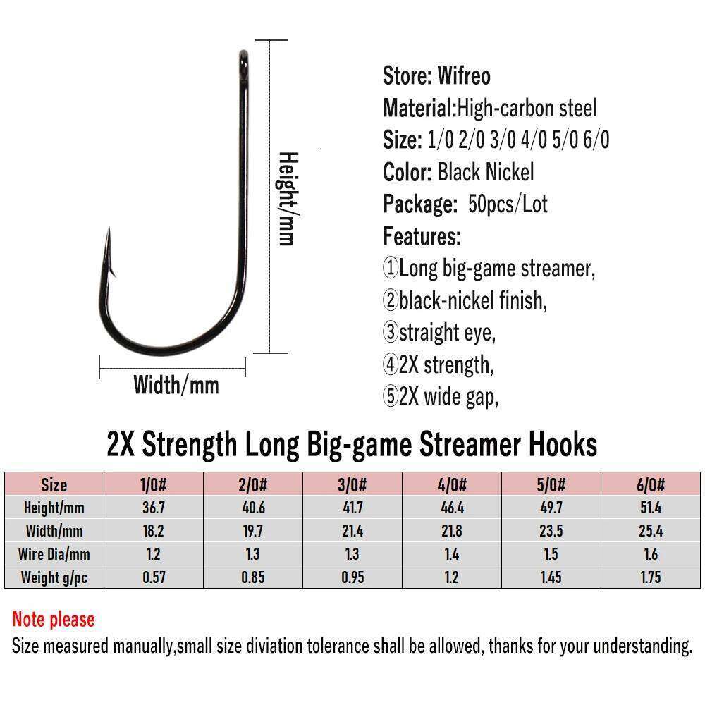 Wifreo 20PCS 1/0-6/0 2X Wide Mouth Short Shank Big Game Streamer Fishing Hooks Saltwater Freshwater Sabiki Rig Fly Hook Z260228