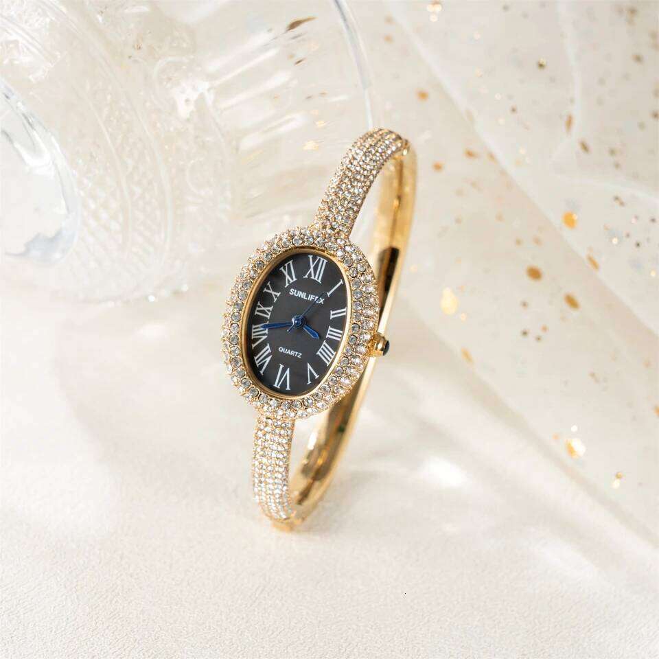 New Luxury Elegant ladies' Bracelet Wrist Roman Numeral Inlaid Rhinestones Oval Waterproof Women's Quartz Watch Reloj XJ260303