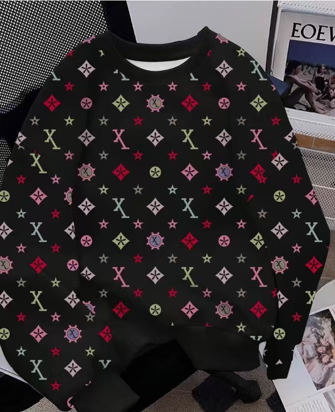 2026 Luxury Brand Designer Clothing American Retro 3D Printed Colorful Crew Neck Sweatshirt For Women Letter Pattern Loose Pullover Top