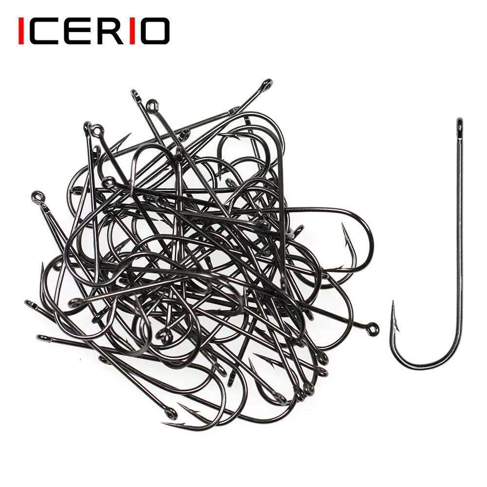 ICERIO 100PCS 16# - 3/0 Long Shank Fine Wire Aberdeen Saltwater Freshwater Fishing Hooks Sabiki Rig Streamer Fly Bait Hook Z260228