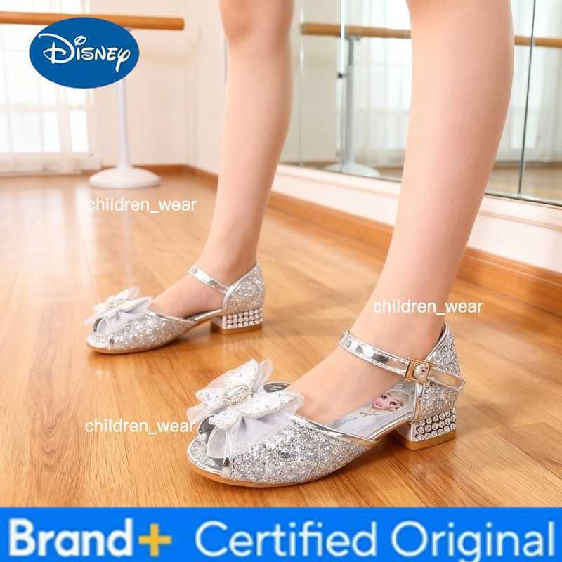 Disney Princess Butterfly Leather Shoes Frozen Elsa Kids Bowknot High Heel Children Girl Glitter Shoes Fashion Girls Party Shoe H260303