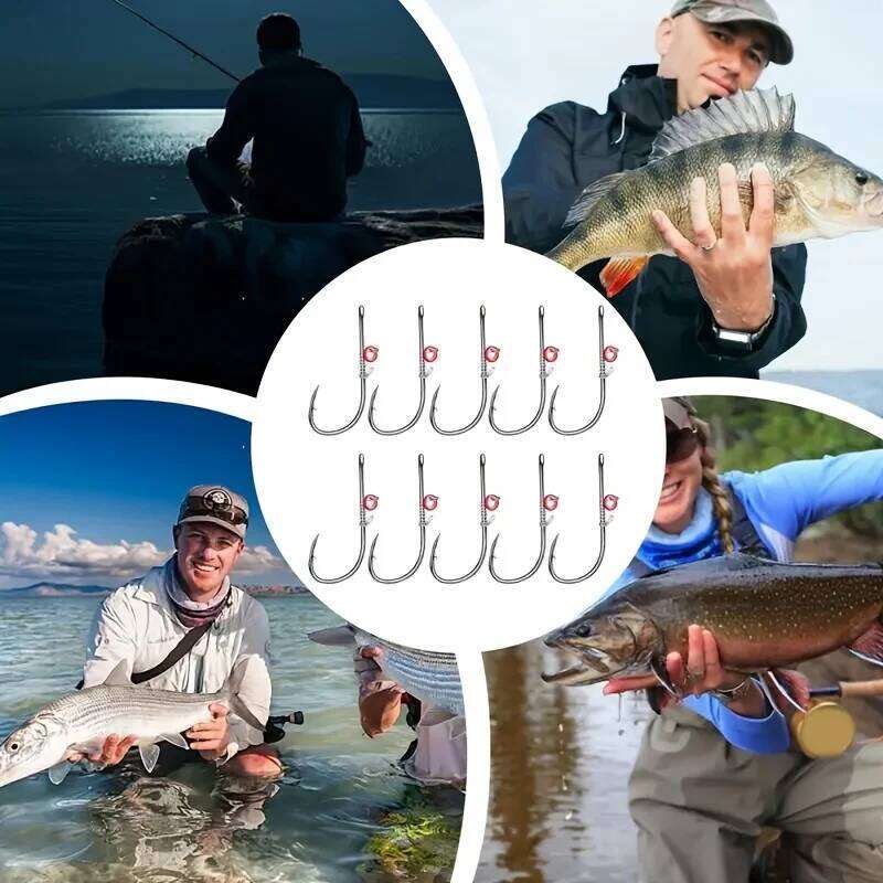 10 Pcs Hooks Live Shrimp Fixed Hook Carbon Steel Barbed with Holes 2/3/4 Catfish Bass Fishing Gear Lure Z260228