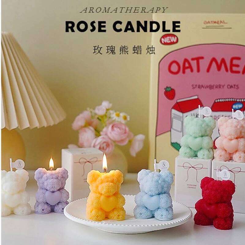 Pink Teddy Bear Scented Aesthetic Decorative Candles Home, Personalized Smokeless Candles, Gift Set for Guests W260303