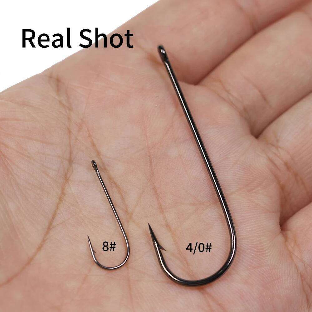 Elllv 50pcs 8# - 4/0 Long Shank Fine Wire Aberdeen Saltwater Freshwater Fishing Live Bait/Sabiki Rigs/Bass Trout Fly Hook Z260228