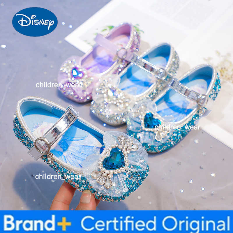Disney Frozen Princess Elsa Cartoon Soft Sole Sandals Baby Girl Princess Shoes Crystal Shoes Children Flat Girl Leather Shoes H260303