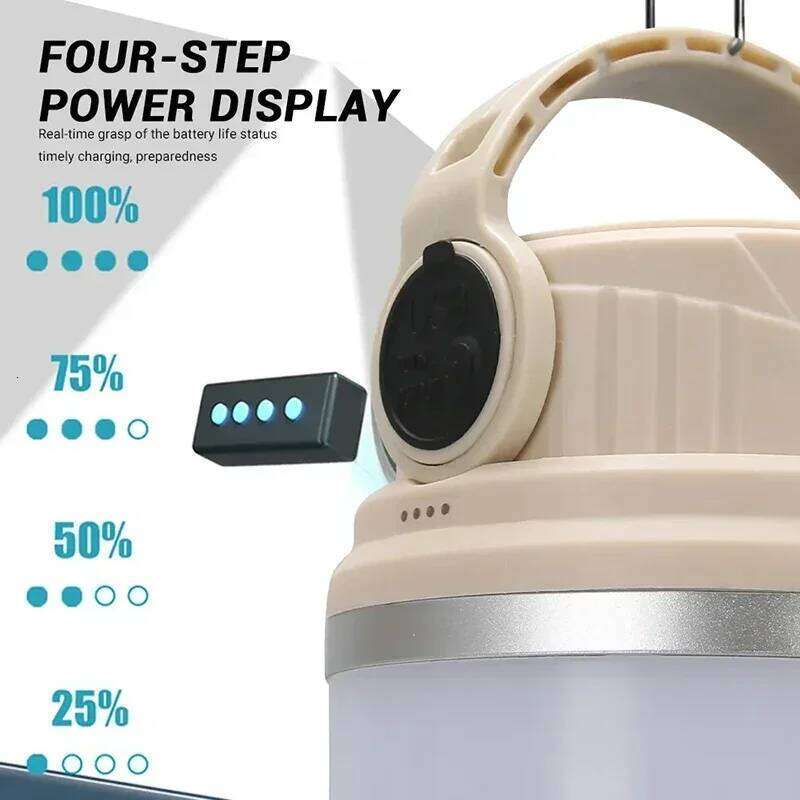 Outdoor Solar Camping Flashlight USB Rechargeable Light Emergency Power Bank Waterproof Hunting Fishing with Hook Side Lamp S260302