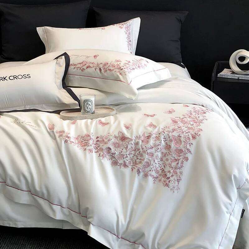Customizable Elegant Natural Light Luxury 100 Embroidered Four-piece Sheet Quilt Cover W260302