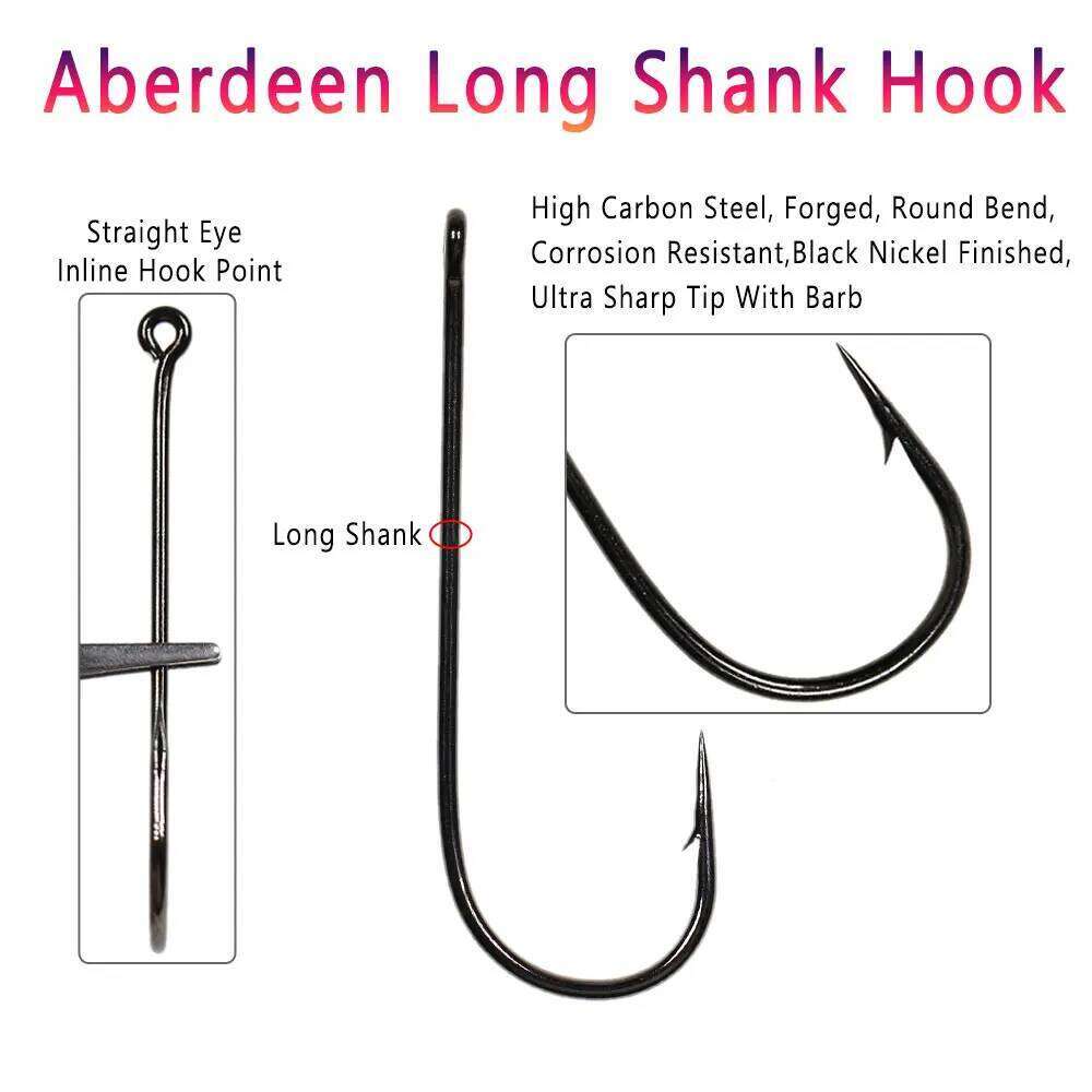 Bimoo 50PCS Aberdeen Long Shank Fish Saltwater Freshwater Fishing Hooks Metal Trolling Lures Streamer Fly Tying Hook Z260228