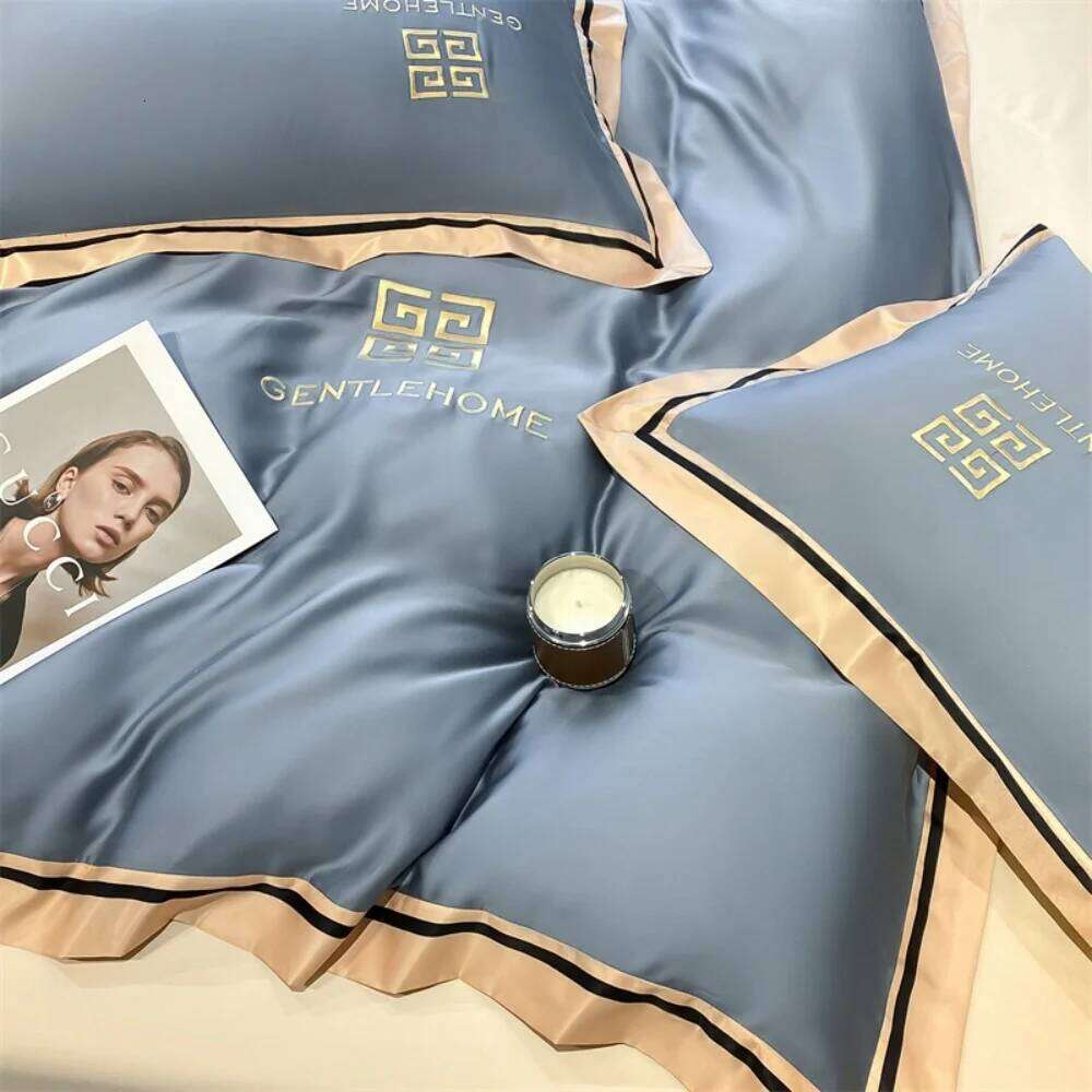 Luxury Embroidery Four-Piece Washed Ice Silk Smooth Sleeping Naked Summer Duvet Cover Bed Sheet Pillowcases Bedding Set W260302
