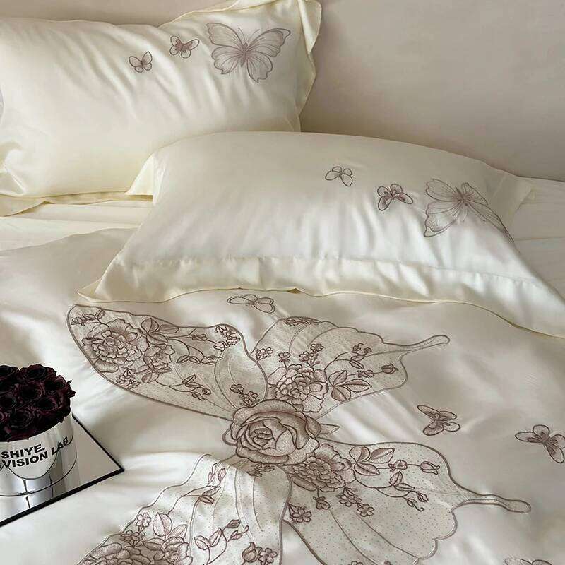Bedding Set 800TC Lyocell Eucalyptus Fiber Soft Silky Breathable Butterfly Flowers Embroidery Duvet Cover Bed Sheet Pillowcases W260302