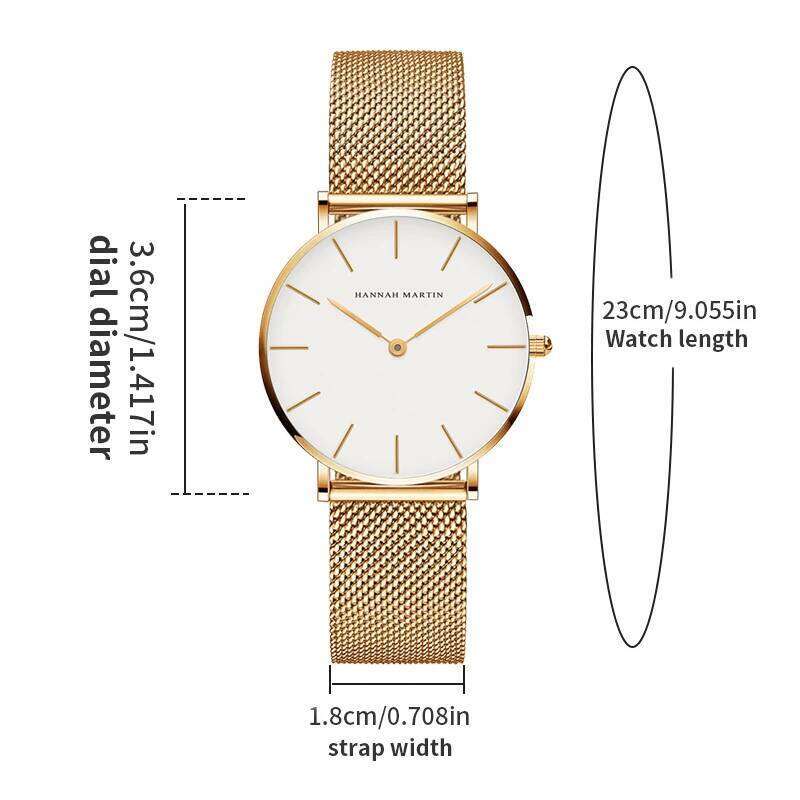 Hannah Martin Women Original Imported Japanese Movement Stainless Steel Mesh Belt Classic Minimalist Wind Rose Gold Watch XJ260303