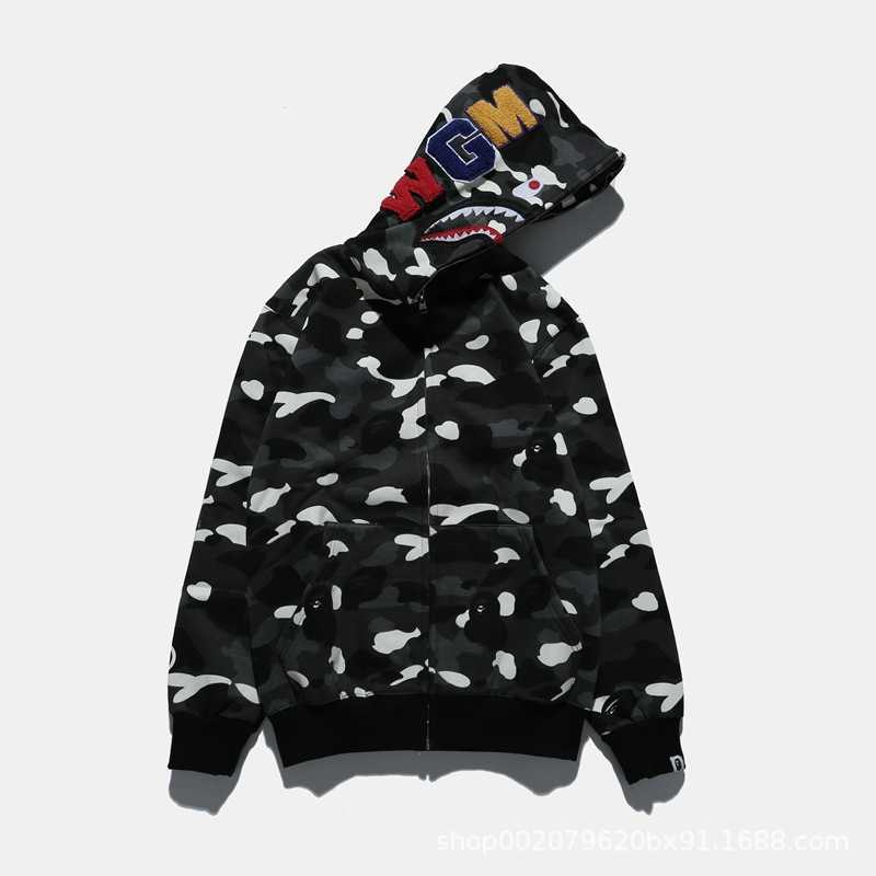 Shark camouflage hooded pullover with zipper and fluffy lining - men's and women's hoodie jacket for the trend Z260303