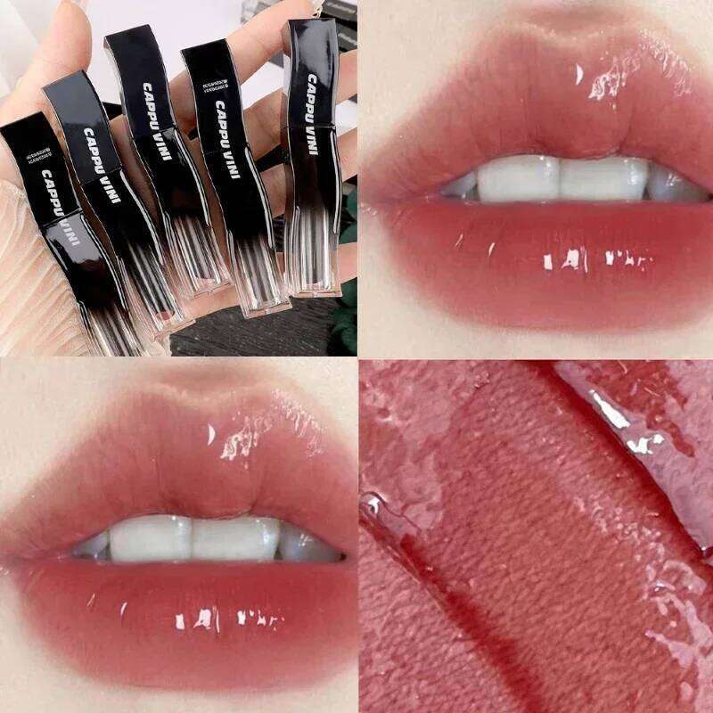 New Jelly Mirror Black Tube Lipstick Long Lasting Non-stick Cup Moisturize Water Light Lip Gloss Korean Lips Makeup Cosmetic 1pc H260302