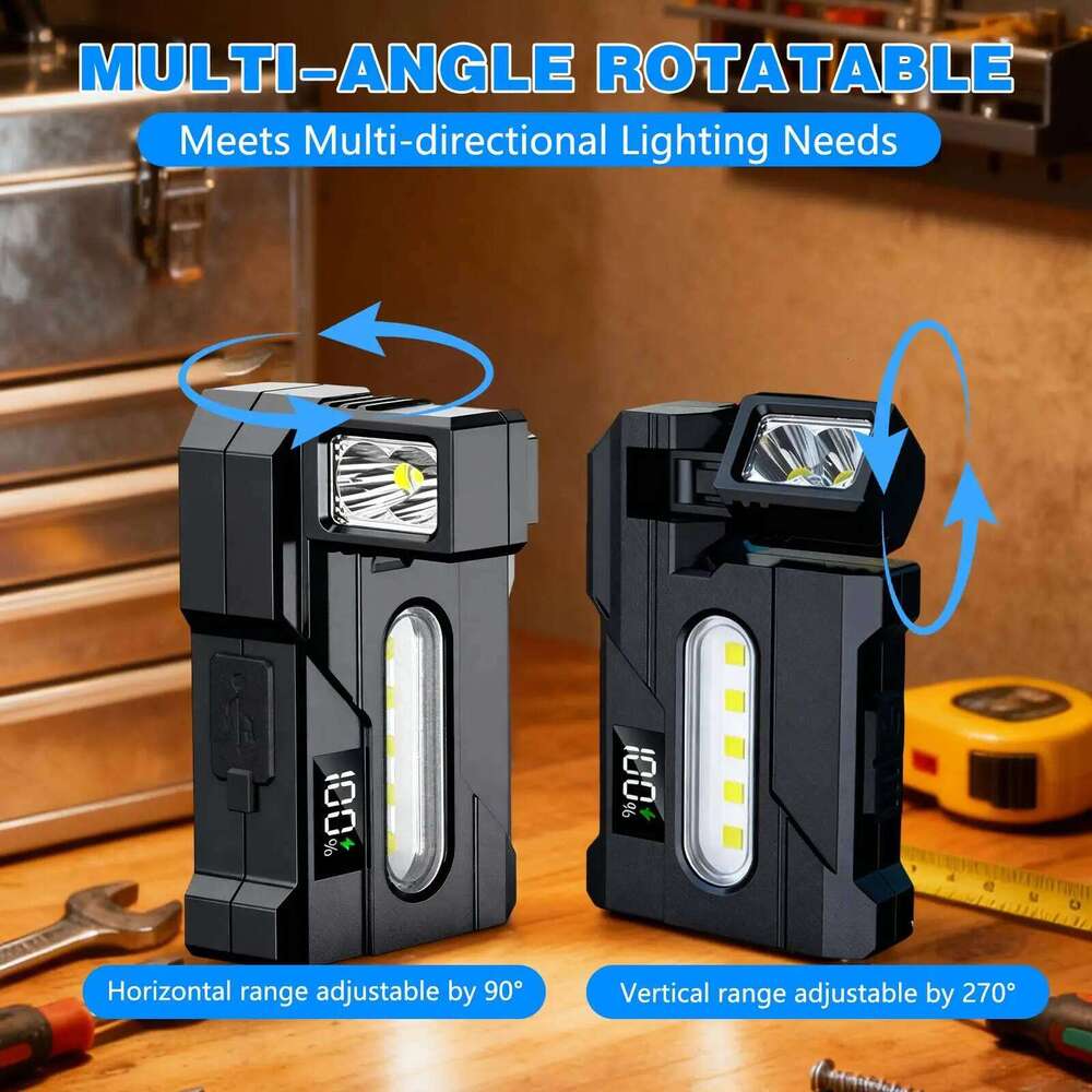 Portable Mini Flashlight Ajustable-angle USB Rechargeable Multifunctional Flashlights Outdoor Red and Blue Warning Work Lights S260302