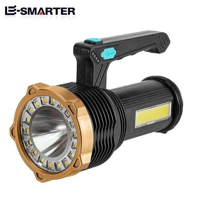 Portable Handheld Flashlight LED Super Bright USB Rechargeable Torch Lantern Outdoor Camping Waterproof Work Lamp With Sidelight S260302