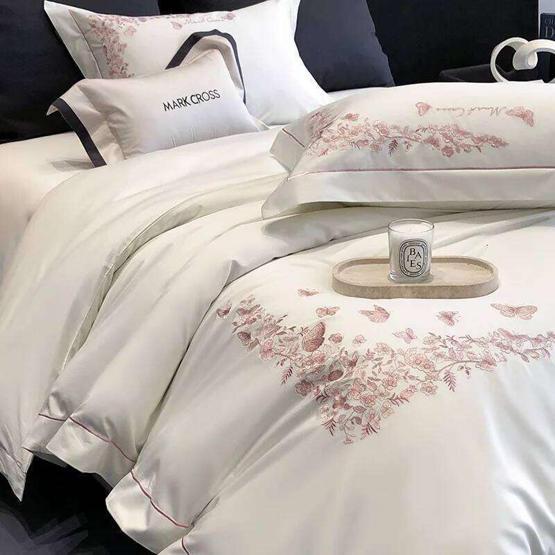 Customizable Elegant Natural Light Luxury 100 Embroidered Four-piece Sheet Quilt Cover W260302